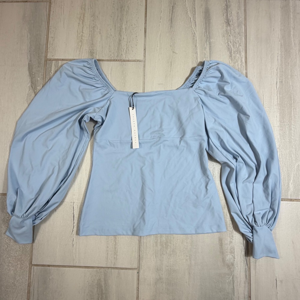 Susana‎ Monaco Hydrangea Blue Puff Sleeve Square Neck Top 0823SUPT00906 Medium